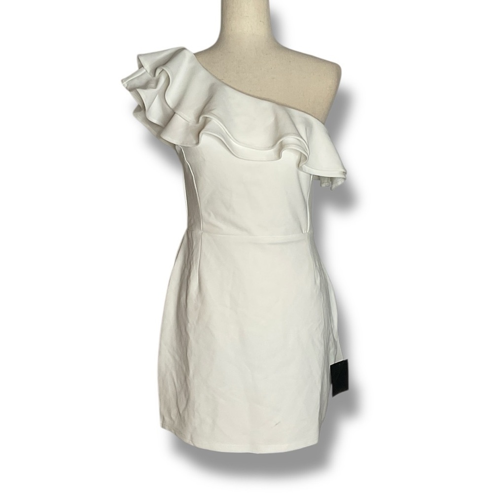 One-Shoulder White Ruffle Mini Dress - Picture 5 of 13